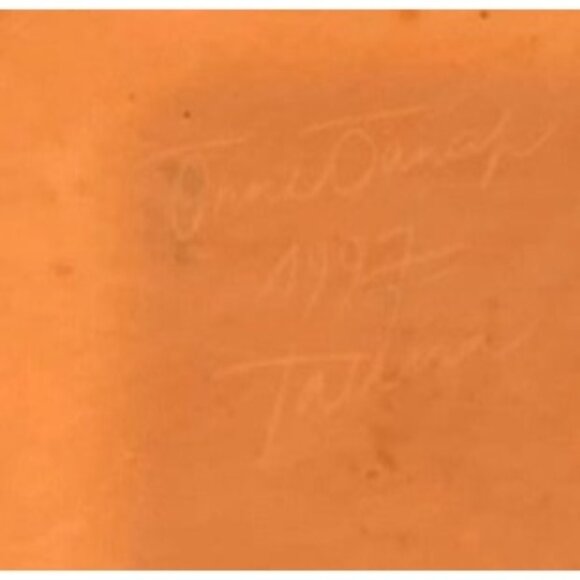 Metallic Orange Black Glazed Terracotta Ring Bowl Platter Artist Signed Tallinn - Picture 6 of 6